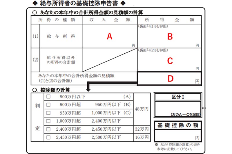 給与所得者の基礎控除申告書