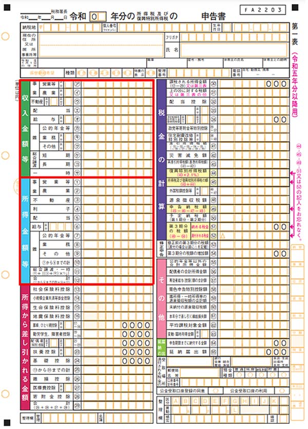 確定申告書第一表