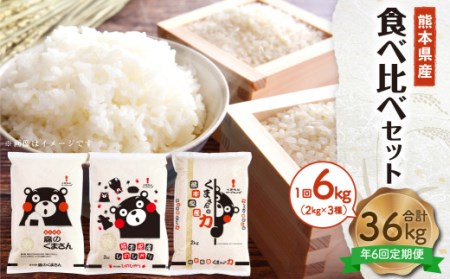 【年6回定期便】熊本県産米 食べ比べセット 2kg×3袋 合計6kg×6回 森のくまさん ひのひかり くまさんの力