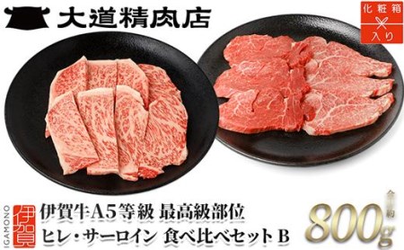 伊賀牛 A5 ヒレ・サーロイン 焼肉セットB 計約800g【最高級部位2種食べ比べ】