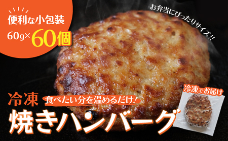 【冷凍】焼きハンバーグ60個　個包装されているから、食べたい時に食べたい分だけ! FCAV004