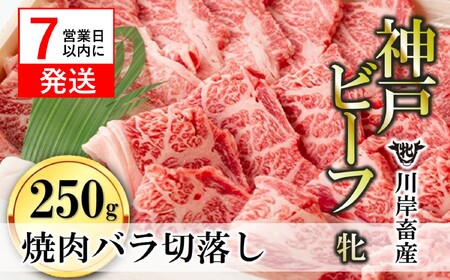 【神戸牛 牝】バラ焼肉切落し:250g 川岸畜産 (15-36)【冷凍】
