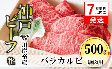 【神戸牛 牝】バラカルビ焼肉:500g 川岸畜産 (17-1)【冷凍】
