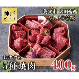 神戸牛　おすすめ5種焼肉 400g【化粧箱】【配送不可地域：離島】【1427616】