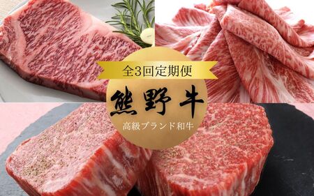 国産 肉 牛肉 和牛 黒毛和牛 焼肉 ステーキ すき焼き しゃぶしゃぶ ロース 赤身 サーロイン シャトーブリアン 霜降り 冷凍 定期便 / 【全3回定期便】高級和牛 熊野牛 A4以上 (霜降りローススライス・霜降り赤身こま切れ・ヒレシャトーブリアンステーキ＆霜降りサーロインステーキ【tkb312】