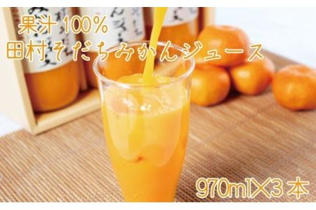 果汁100%　田村そだちみかんジュース　970ml×3本【uot203】