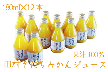 果汁100%　田村そだちみかんジュース　180ml×12本【uot212】