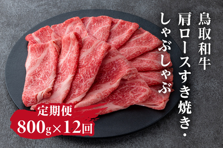 定期便 鳥取和牛 肩ロースすき焼き・しゃぶしゃぶ 800g×12回 合計9.6kg HN60 【やまのおかげ屋】