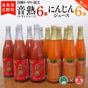 トマトジュース(720ml) にんじんジュース(500ml)セット 各6本 〈日南トマト加工〉 【大山ブランド会】BF 7