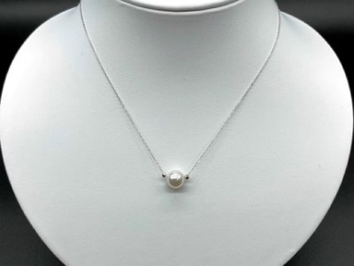 あこや本真珠(バロック真珠）8ミリ珠＆ミラーボールの「スルーペンダント」(ホワイトゴールド)パール ネックレス ジュエリー ケース付 6月誕生石 宝石【R00710】