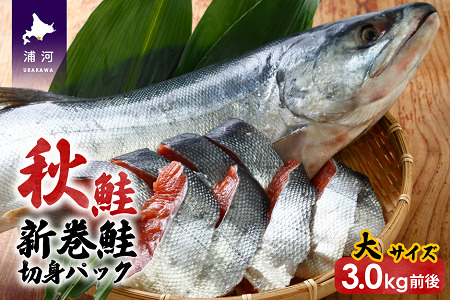 漁協の新巻鮭(大サイズ) 丸ごと切身3.0kg前後 [02-1030]