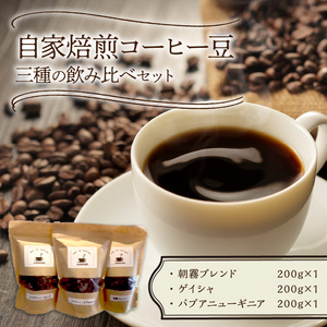 【ふるさと納税】三種の自家焙煎コーヒー豆　飲み比べセット【016-0006】