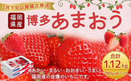 福岡県産 博多あまおう 約1.12kg（約280g×4パック入り） いちご 苺 【2025年1月下旬～3月下旬発送予定】