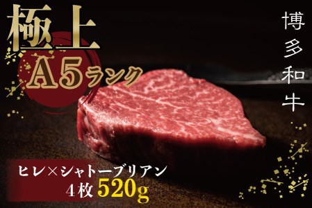 【博多和牛】ヒレ×シャトーブリアンステーキ520ｇ ステーキ 牛 肉 和牛 食べ比べ セット 2種 ヒレ ヒレ肉 シャトーブリアン A5ランク 美味しい 4枚 2T8