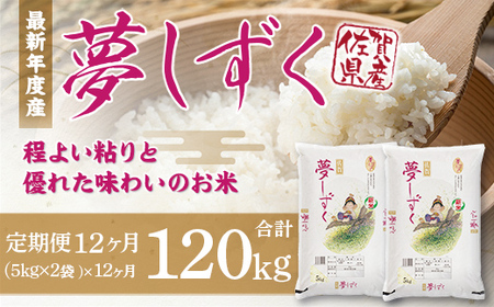 「令和5年産」夢しずく 定期便 12ヶ月 120kg B602