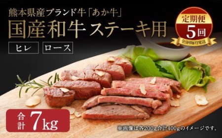 【定期便5か月】熊本県産 ステーキ用 あか牛 ヒレ600g ロース肉800g 【合計7kg】