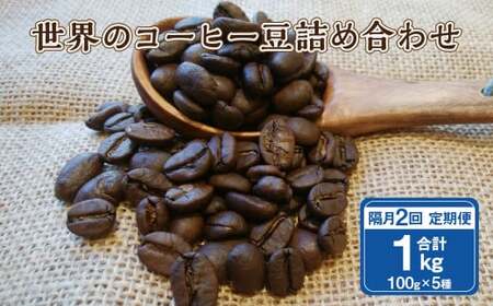 【隔月2回定期便】世界のコーヒー豆詰め合わせ 500g (100g×5種) コーヒー 珈琲 豆 セット