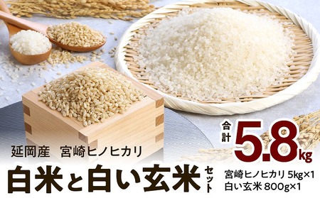 宮崎ヒノヒカリ 延岡産 白米と白い玄米セット 合計5.8kg　N0149-A148