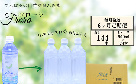 【6ヶ月定期便】やんばるの水 Flora【フローラ】500ml 24本　【ラベルレス/軟水】