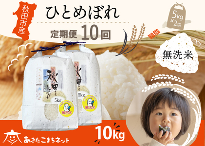 《定期便10ヶ月》ひとめぼれ 10kg(5kg×2袋) 【無洗米】秋田市産