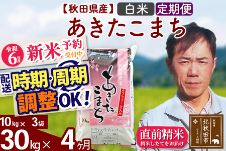 ※令和6年産 新米予約※《定期便4ヶ月》秋田県産 あきたこまち 30kg【白米】(10kg袋) 2024年産 お届け時期選べる お届け周期調整可能 隔月に調整OK お米 みそらファーム