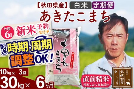 ※令和6年産 新米予約※《定期便6ヶ月》秋田県産 あきたこまち 30kg【白米】(10kg袋) 2024年産 お届け時期選べる お届け周期調整可能 隔月に調整OK お米 みそらファーム