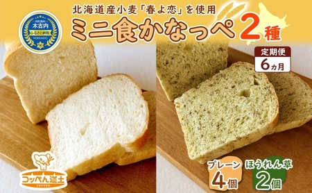 6カ月 定期便 かなっぺ 2種（ プレーン ほうれん草 ） ミニ食パン