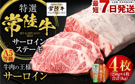 【特選】常陸牛（ひたちぎゅう） A5等級 サーロインステーキ 4枚（250g×4）  計1kg