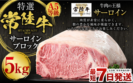 【特選】常陸牛（ひたちぎゅう）A5等級 サーロインブロック 5kg