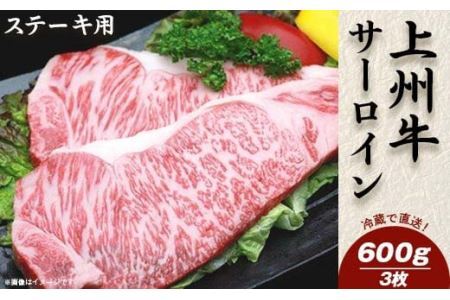 上州牛サーロイン600g：ステーキ用（3枚）【冷蔵で直送】B-11