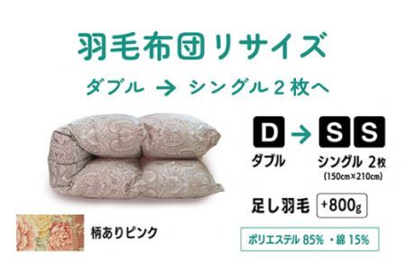 No.139-01 【柄ありピンク】ダブル1枚→シングル2枚リサイズ/ポリエステル混綿