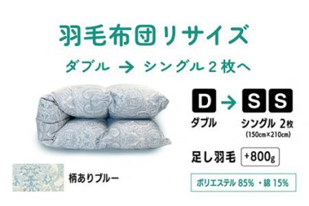 No.139-02 【柄ありブルー】ダブル1枚→シングル2枚リサイズ/ポリエステル混綿