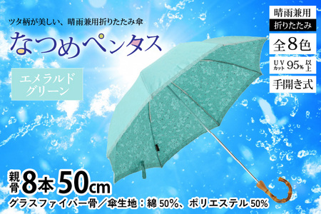 【エメラルドグリーン】なつめペンタス　晴雨兼用折りたたみ傘 [J-035007_02]