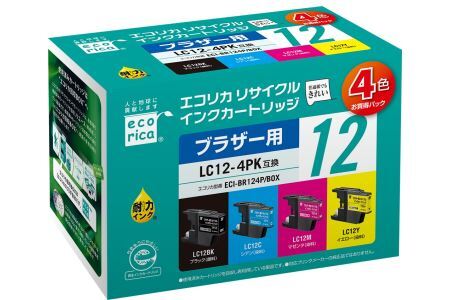 エコリカ【ブラザー用】 LC12-4PK互換リサイクルインク　4色お買得パック（型番：ECI-BR124P/BOX）