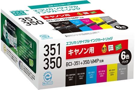 エコリカ【キヤノン用】 BCI-351+350/6MP互換リサイクルインク　6色パック（型番：ECI-C351-6P）