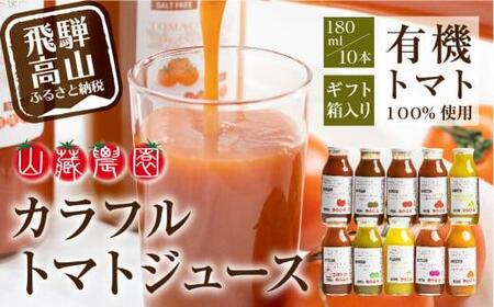 飛騨高山で採れた有機栽培トマトを使って作ったトマトジュース（箱）180ml×10本  無添加 砂糖・塩・保存料不使用 種類おまかせ 品種色々 熨斗 のし  品種色々 熨斗 のし  JC002