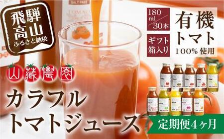 【定期便】飛騨高山で採れた有機栽培トマトを使って作ったトマトジュース（定期便）３０本×４回 毎月お届け 4ヶ月 無添加 砂糖・塩・保存料不使用 種類おまかせ 品種色々 熨斗 のし  JC100