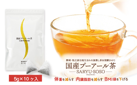 048-6　【定期便2か月】国産プーアール茶　SARYU-SOSO（5g×10ティーバッグ）×2回　＜機能性表示食品＞