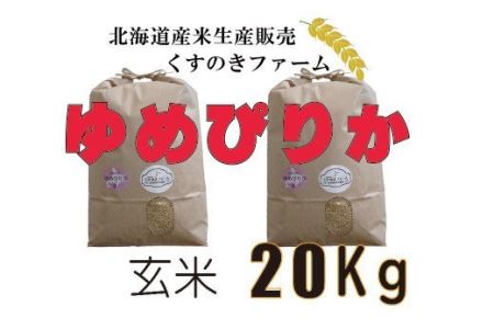 【令和5年産】北海道岩見沢産くすのきファームのゆめぴりか玄米（20Kg）【34132】