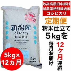 【12か月定期便】】新潟県旧中郷村減農薬特別栽培米コシヒカリ 5kg（5kg×1袋）