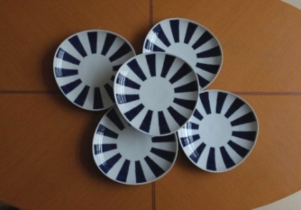 【波佐見焼】φ２０.５×３.５cm多用皿５枚組藍染十草 【西海陶器】 ５　32563