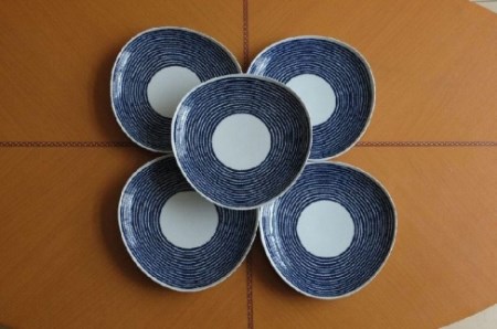 【波佐見焼】φ２０.５×３.５cm多用皿５枚組藍染駒筋 【西海陶器】 ５　32564