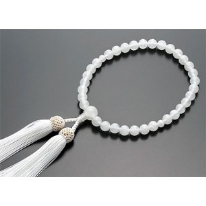 女性用数珠(念珠)　ホワイト瑪瑙　共仕立　正絹白房　桐箱入【1090629】