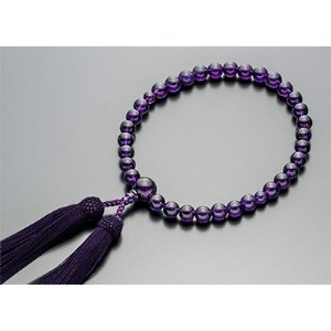 女性用数珠(念珠)　紫水晶　共仕立　正絹細房　桐箱入【1090635】