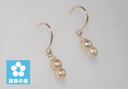 【025-15】真珠の里　ベビーパール双子ピアス（K18）*