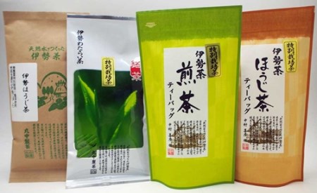 伊勢茶 緑茶 煎茶 ほうじ茶 ティーバッグ ４品セット ／ お茶 茶葉 日本茶 伊勢 特別栽培 無農薬茶 