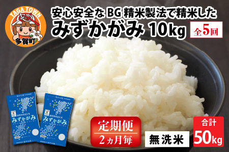 【令和5年産】【定期便】【隔月5回】BG無洗米 みずかがみ 計50kg（10kg × 5回）