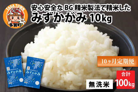 【令和5年産】【定期便】【10ヶ月連続お届け】 BG無洗米 みずかがみ 計100kg（10kg × 10回）