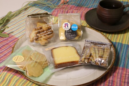 京丹後市焼菓子５種Aセット(塩クッキー、パウンドケーキチョコチップ、スティックビスケット、黒糖せんべい、焼き菓子（せんべい）