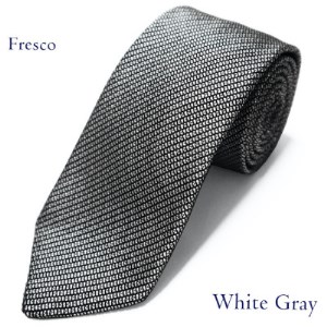 【手織りネクタイ】 ホワイトグレー　kuska fabricのフレスコタイ 贈り物、父の日等にも【1080340】